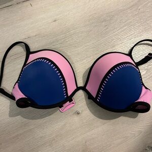 Victoria's Secret Pink and Blue Padded Bikini Top with Black Trim